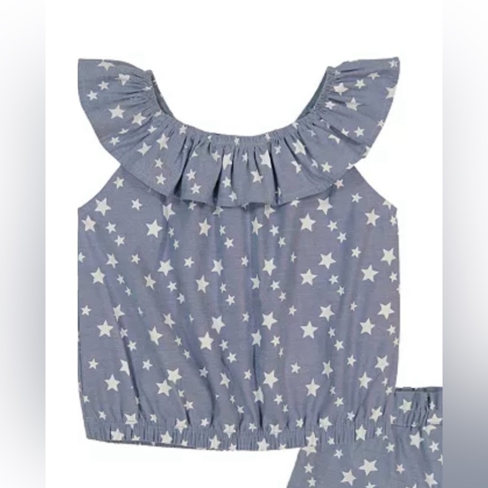 Tommy Hilfiger printed white stars chambray ruffle top only for girls /Size 6X